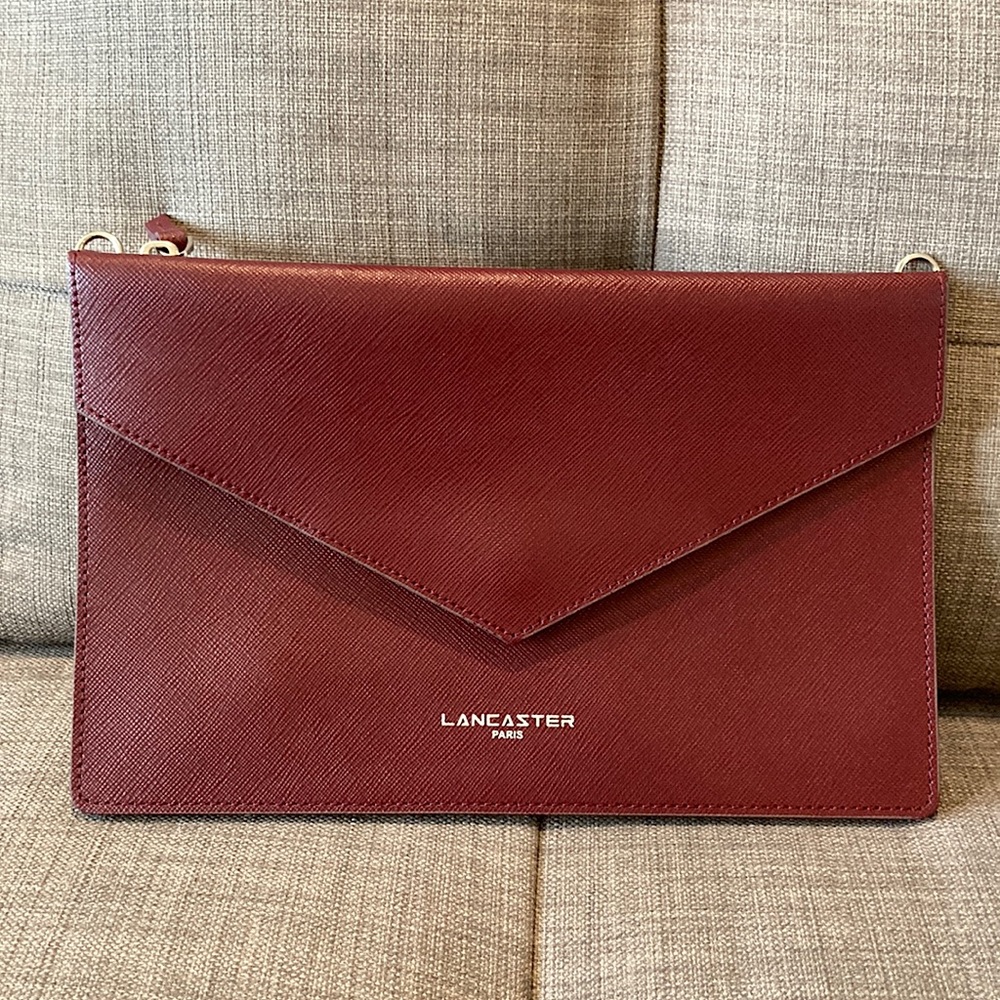Lancaster Paris saffiano leather envelope clutch purse with strap